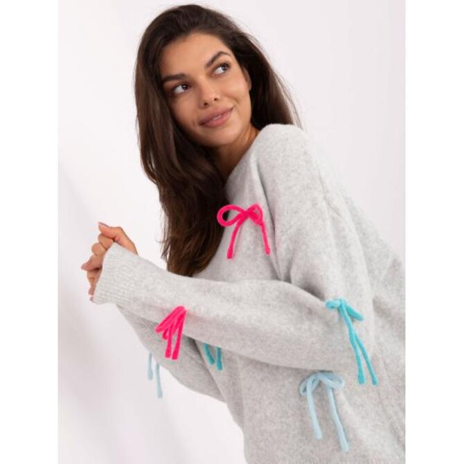 Lilový dámský svetr s rolákem v oversize střihu Světle šedá, Univerzální