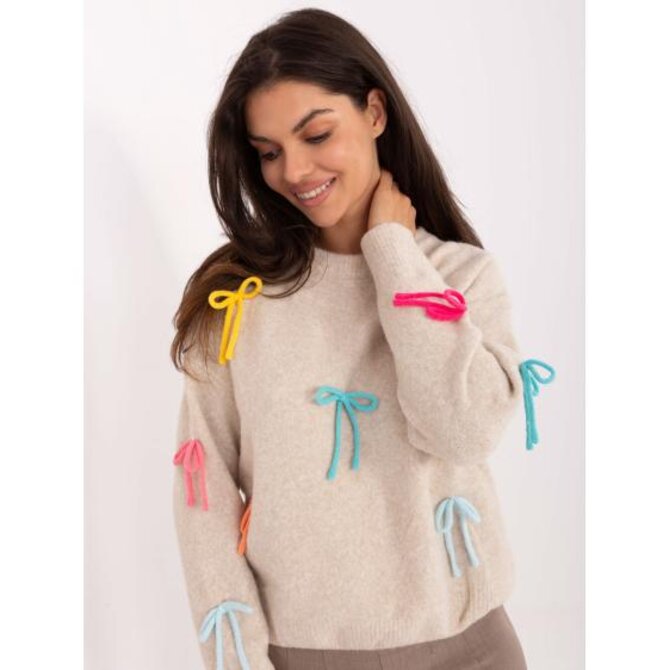 Ecru-tmavě modrý prolamovaný svetr s vázáním RUE PARIS Béžová, Univerzální