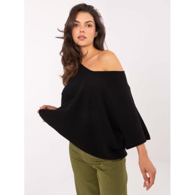 Černý klasický svetr s pružnými lemy Černá, Univerzální