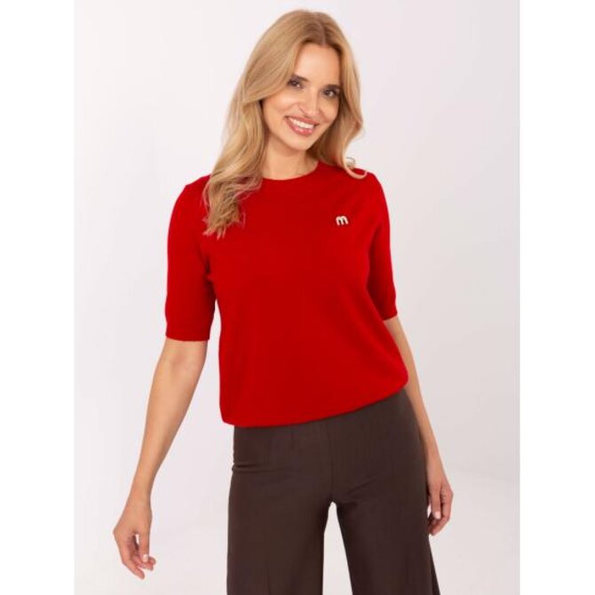 Tmavě hnědý netopýří svetr s výstřihem do V Červená, XL/XXL