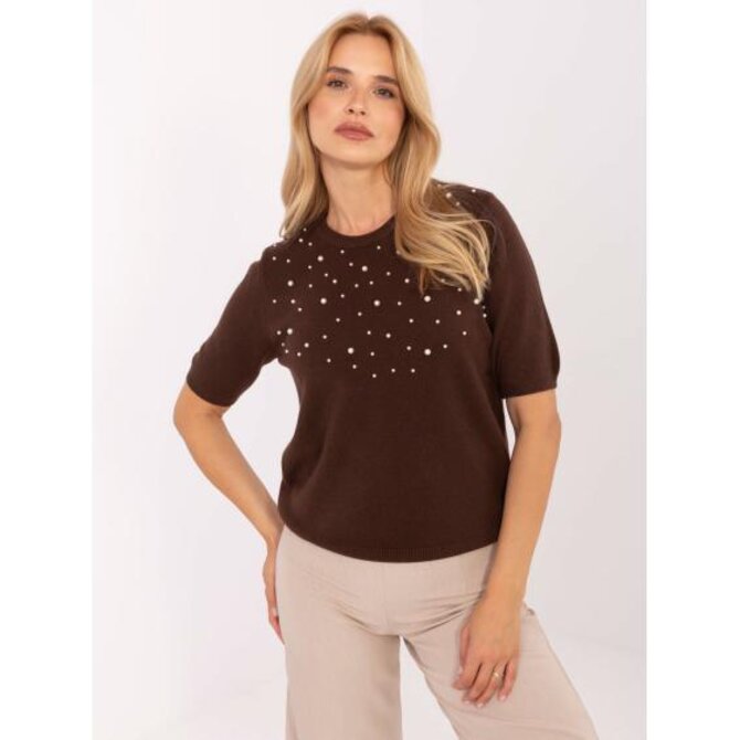 Ecru klasický svetr s viskózou Hnědá, S/M