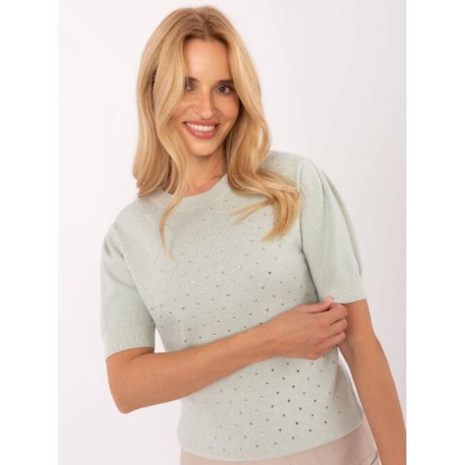 Světle růžový svetr s nafouknutými rukávy Zelená, S/M