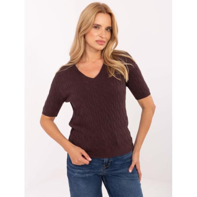 Tmavě hnědý dámský svetr s copánky Hnědá, Univerzální