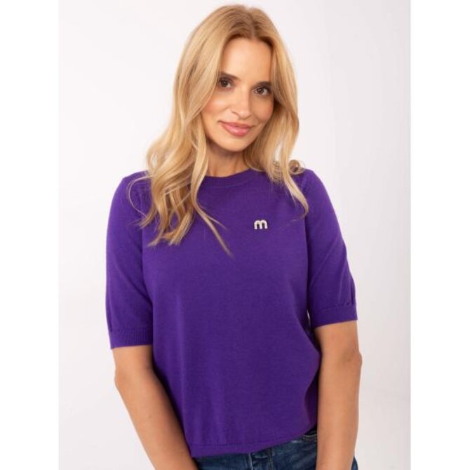 Fialový dámský svetr s broží ve tvaru M Fialová, M/L