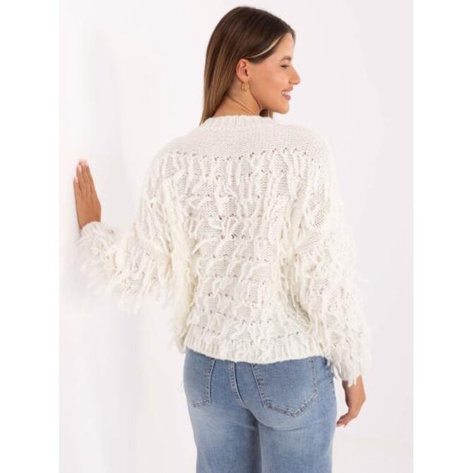 Ecru dámský svetr boho s vlnou RUE PARIS Ecru, Univerzální