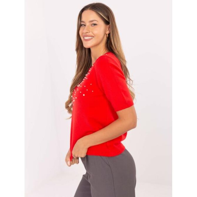 Červený svetr s kulatým výstřihem Červená, S/M