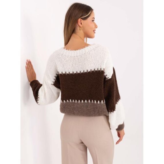 Ecru-hnědý oversize svetr s pruhy RUE PARIS Hnědá, Univerzální