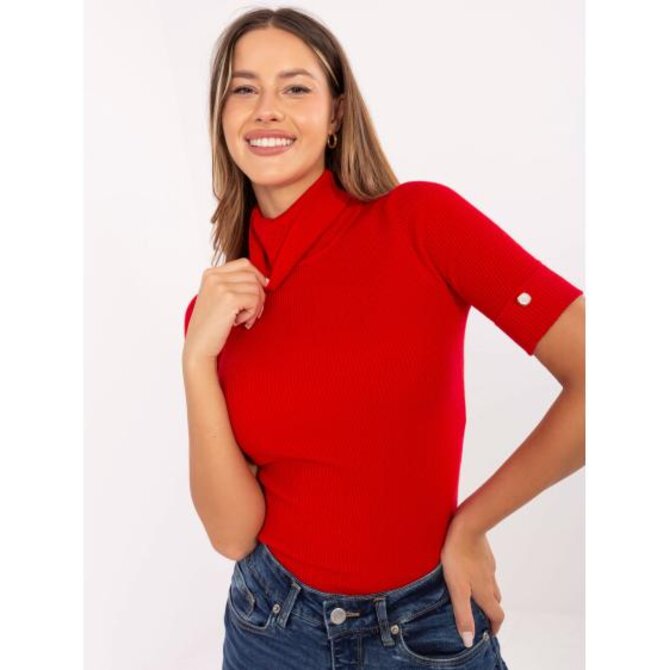 Červený svetr s ozdobnými knoflíky na rukávech Červená, Univerzální