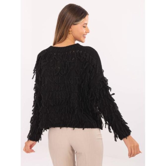 Ecru svetr s kulatým výstřihem RUE PARIS Černá, Univerzální