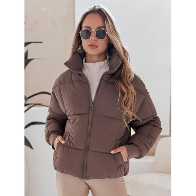 Dámská zimní bunda krátká prošívaná VIBEGIRL tmavě béžová Béžová, S