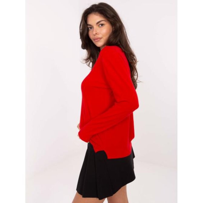 Červený dámský základní svetr s výstřihem do V Červená, XL/XXL