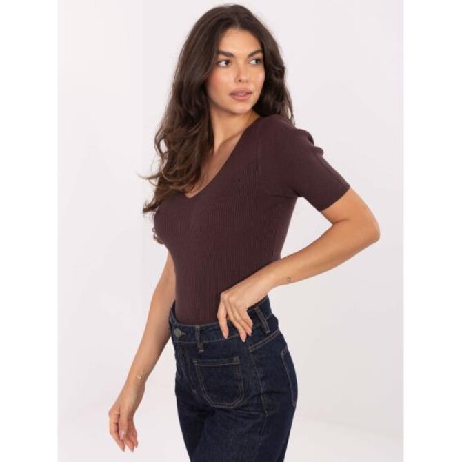 Tmavě hnědý přiléhavý svetr s pruhy Hnědá, Univerzální