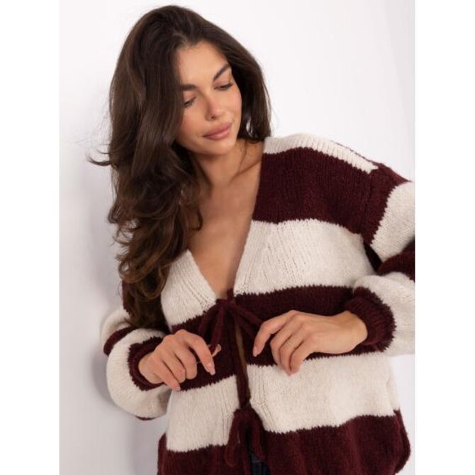 Ecru-bordó oversize svetr s pruhy RUE PARIS Kaštanová, Univerzální