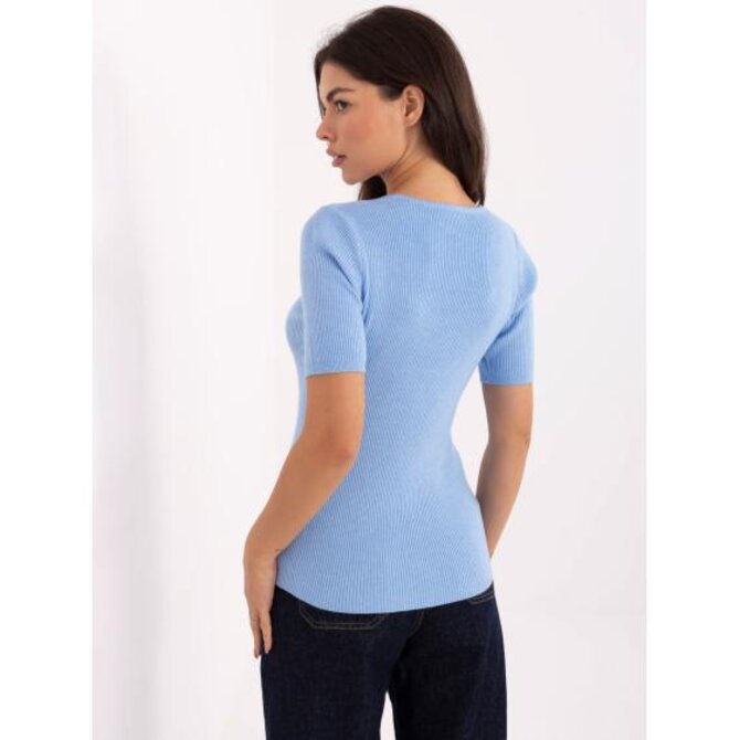 Světle modrý pruhovaný svetr s krátkými rukávy Světle modrá, Univerzální