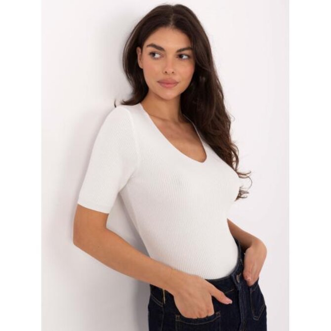 Svetr v barvě ecru s pruhy a výstřihem do V Ecru, Univerzální