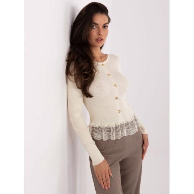 Máslový dámský svetr s volánky na spodním lemu Béžová, Univerzální