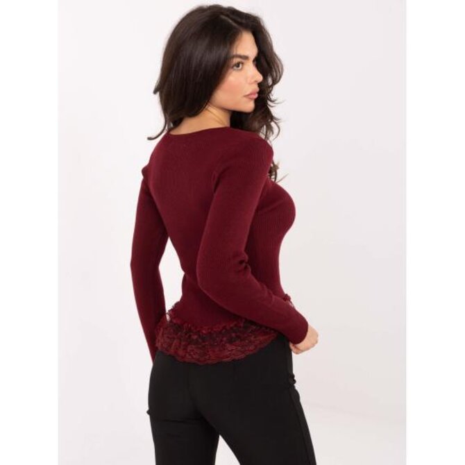 Bordový dámský svetr s ozdobnými knoflíky Kaštanová, Univerzální