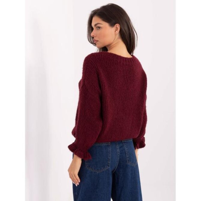 Bordový svetr s volánky na rukávech Kaštanová, Univerzální