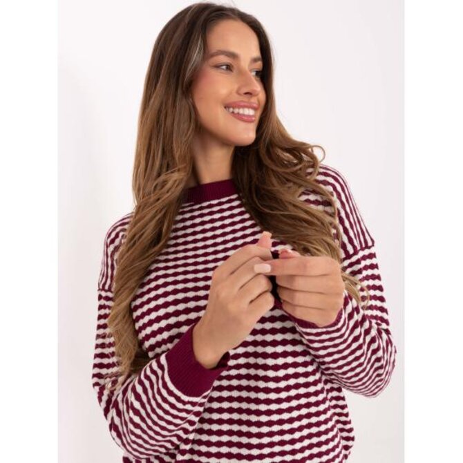 Burgundský klasický svetr s geometrickým vzorem Kaštanová, Univerzální