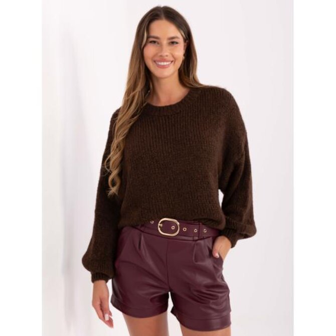 Tmavě hnědý dámský oversize svetr z vlny Hnědá, Univerzální