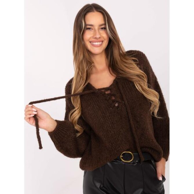 Hnědý oversize svetr v jednobarevném provedení Hnědá, Univerzální