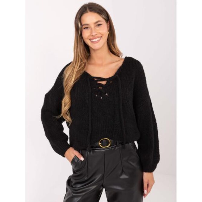 Černý dámský oversize svetr s příměsí vlny Černá, Univerzální