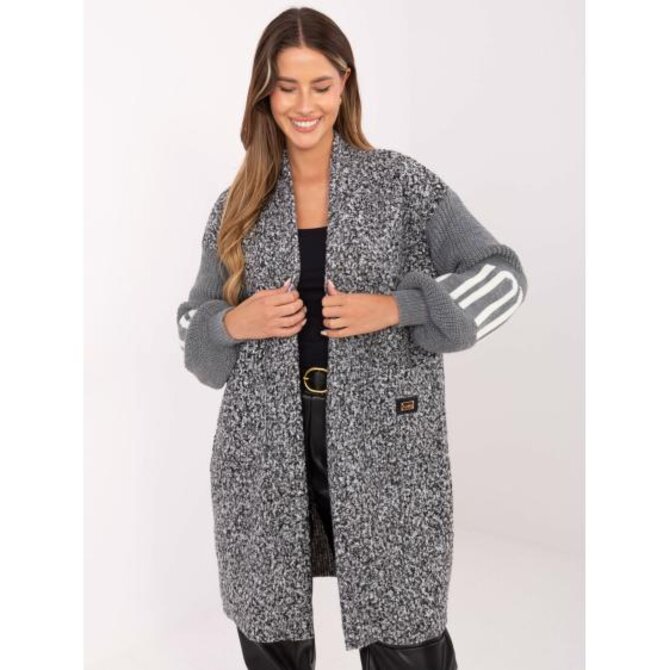Šedý dámský kardigan s pletenými rukávy. Šedá, Univerzální