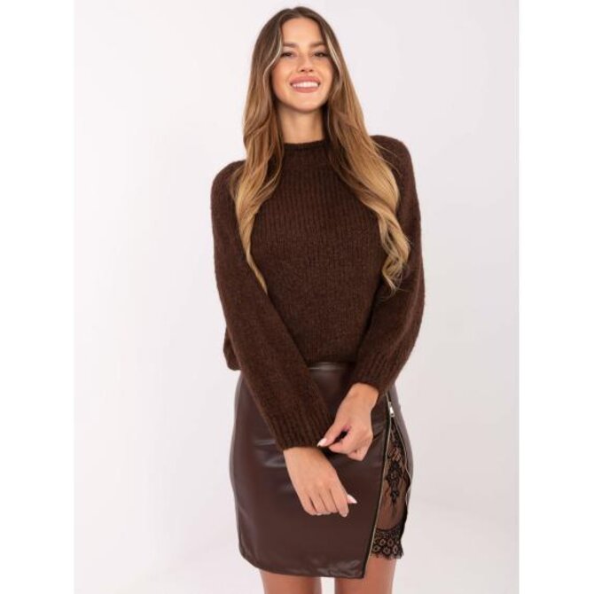 Hnědý oversize svetr s kulatým výstřihem Hnědá, Univerzální
