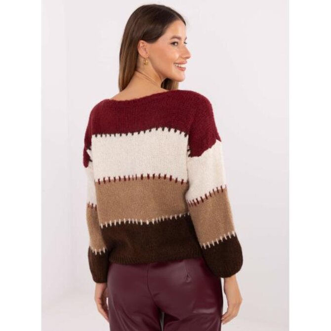 Bordově-ecru oversize svetr s příměsí vlny Kaštanová, Univerzální