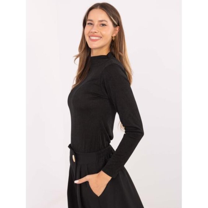 Černá přiléhavá blůza s dlouhým rukávem RUE PARIS Černá, Univerzální
