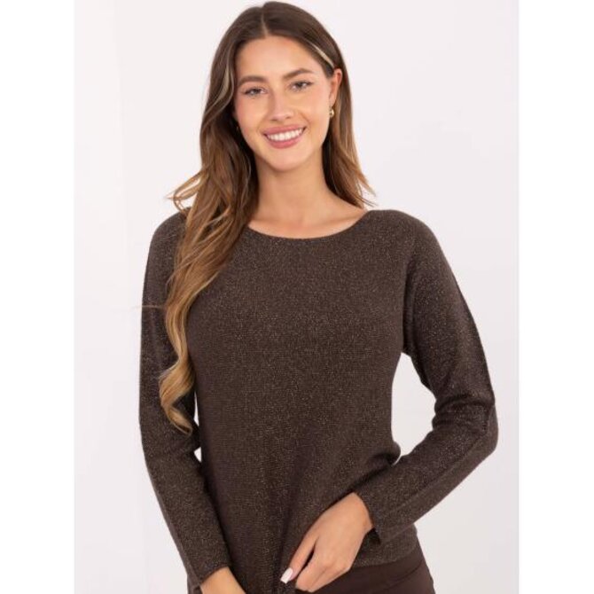Čokoládový svetr s lesklou nití RUE PARIS Hnědá, Univerzální