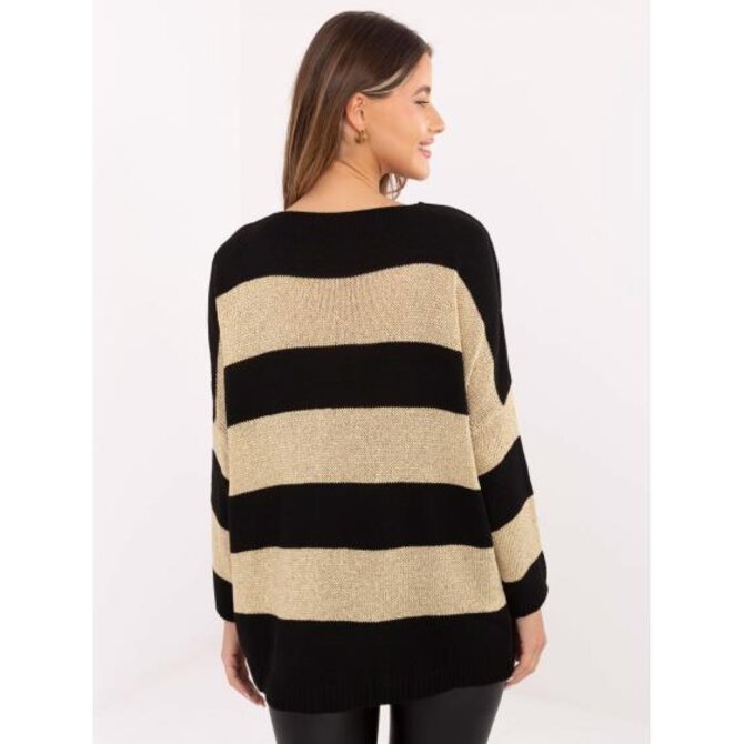 Černo-zlatý dámský oversize svetr s pruhy Vícebarevný, Univerzální