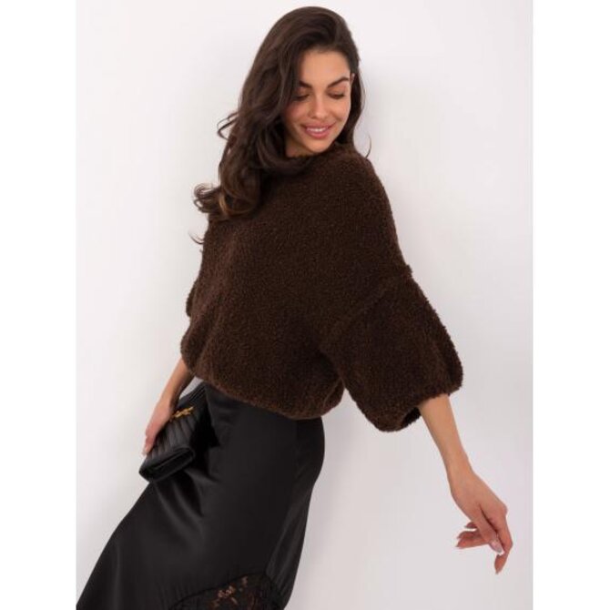 Tmavě hnědý bouclé svetr s příměsí vlny Hnědá, Univerzální