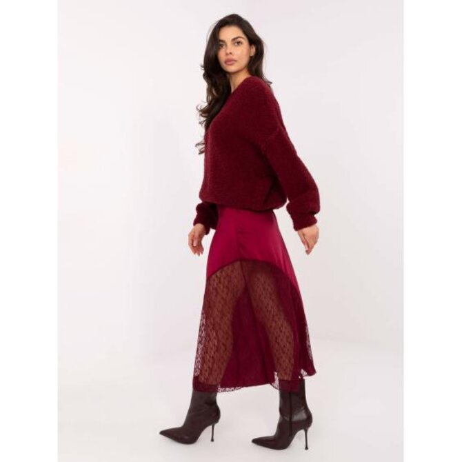 Bordový bouclé svetr oversize střihu Kaštanová, Univerzální