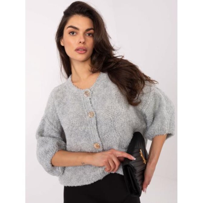 Světle šedý dámský bouclé svetr s 3/4 rukávy Světle šedá, Univerzální