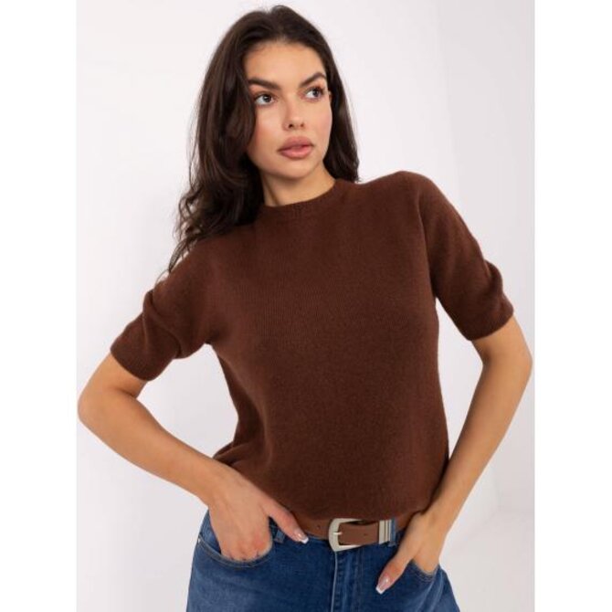 Světle hnědý dámský svetr s krátkými rukávy Hnědá, Univerzální
