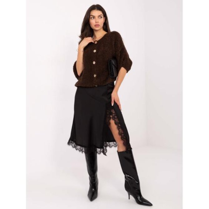 Tmavě hnědý svetr s knoflíky v oversize střihu Hnědá, Univerzální