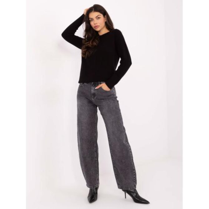 Černý klasický svetr s kulatým výstřihem Černá, Univerzální