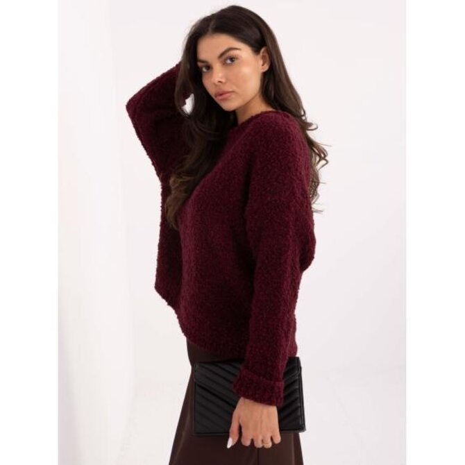 Bordový svetr boucle s příměsí vlny Kaštanová, Univerzální