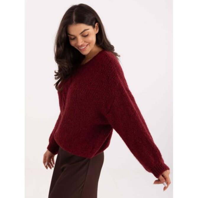 Bordový oversize svetr s kulatým výstřihem Kaštanová, Univerzální