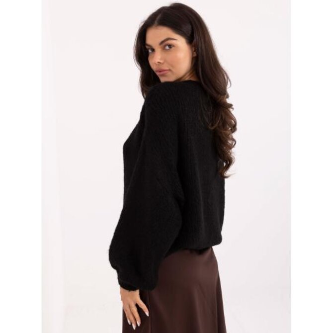 Černý oversize svetr s copánkovým vzorem Černá, Univerzální