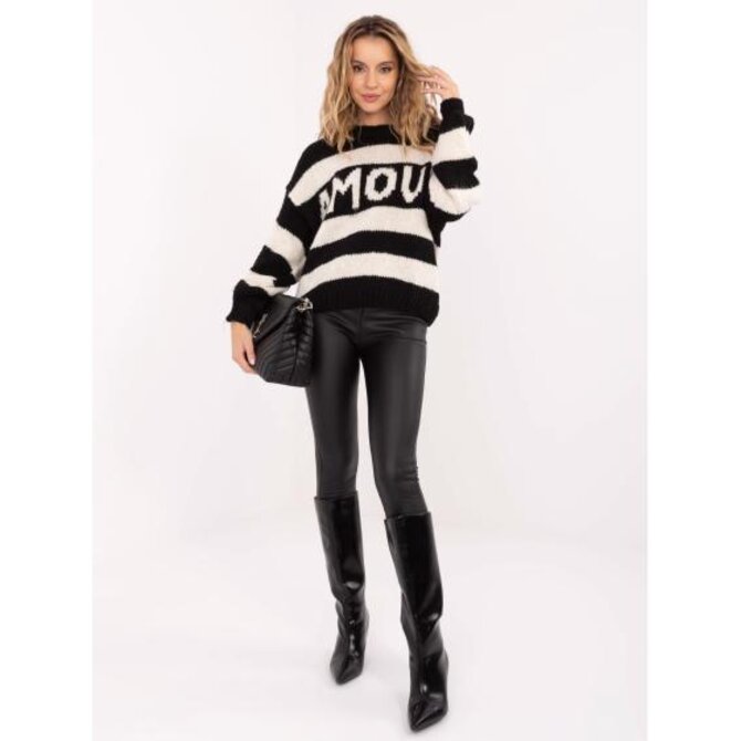 Černý a ecru dámský oversize svetr s nápisem Černá, Univerzální