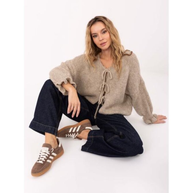 Bežový kardigan s volánky na rukávech Béžová, Univerzální