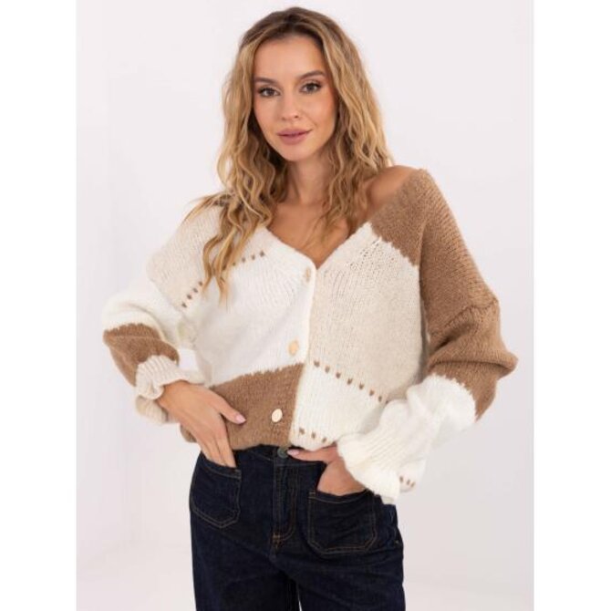 Ecru-camelový svetr s volánky na rukávech RUE PARIS Ecru, Univerzální