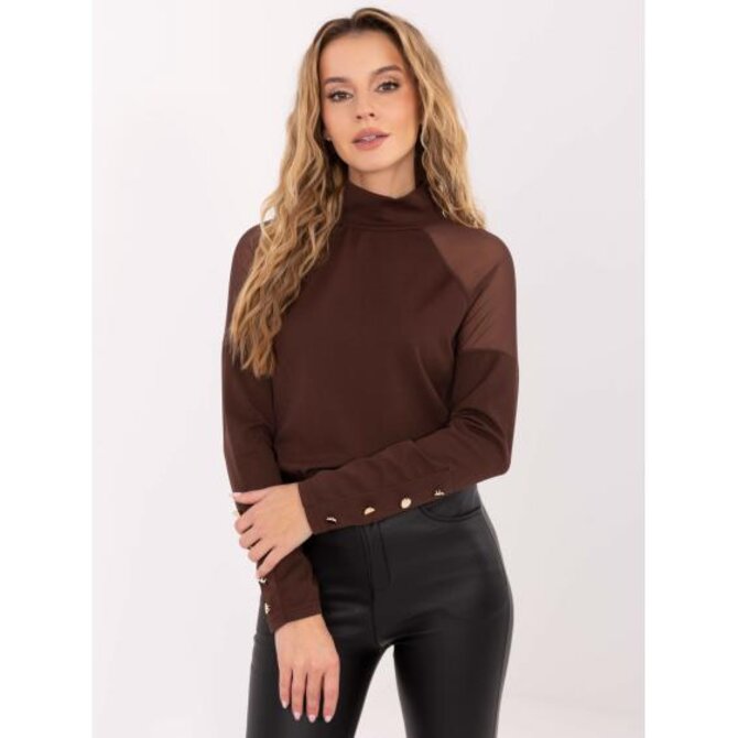 Hnědá elegantní blůza s dlouhými rukávy RUE PARIS Hnědá, Univerzální