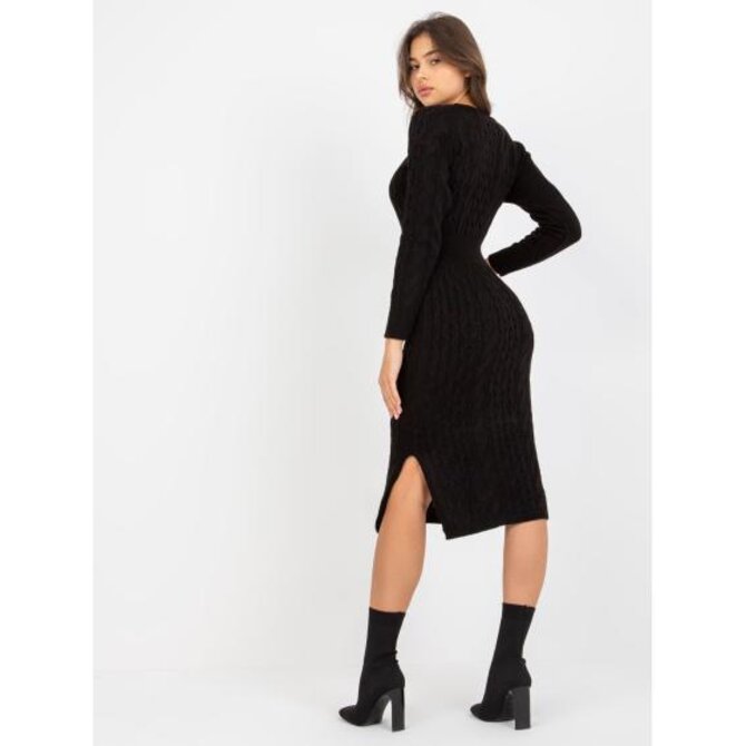 Dámské šaty s kostkovaným vzorem pletené midi RUE PARIS černé Černá, Univerzální