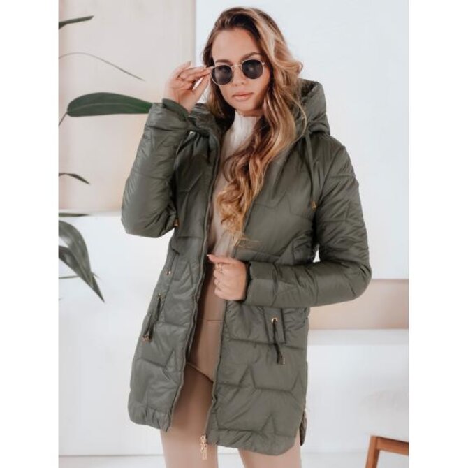 Dámská zimní bunda prošívaná s kapucí zelená Zelená, XXL