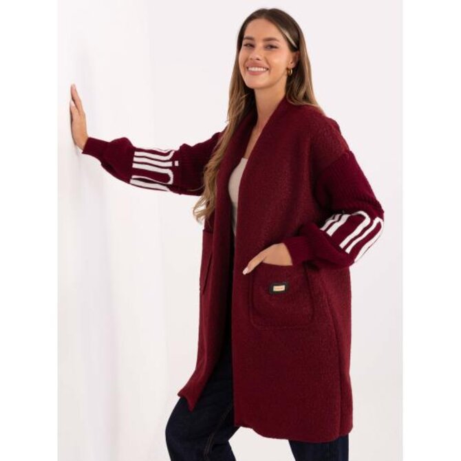 Bordový dámský kardigan s nápisy na rukávech. Kaštanová, Univerzální