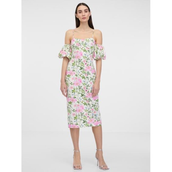 Krémové dámské midi šaty se lnem Krémová, 40