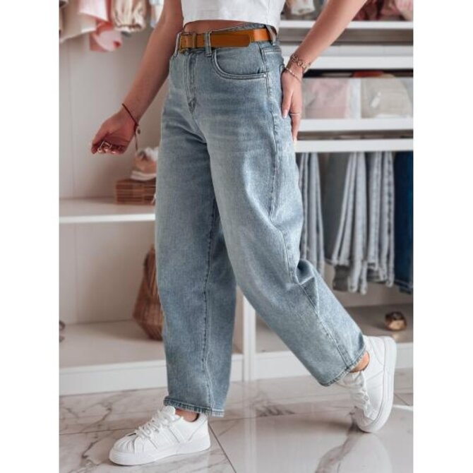 Dámské džínové kalhoty s širokými nohavicemi a páskem NEWFLOVER modré Modrá, XS